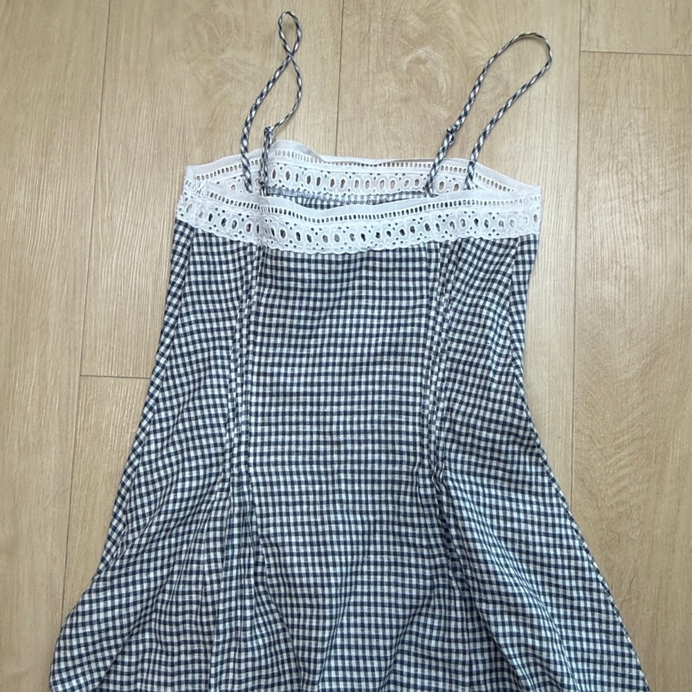 Reformation Pomona Linen Dress In Big Slate Check - Picture 7 of 11
